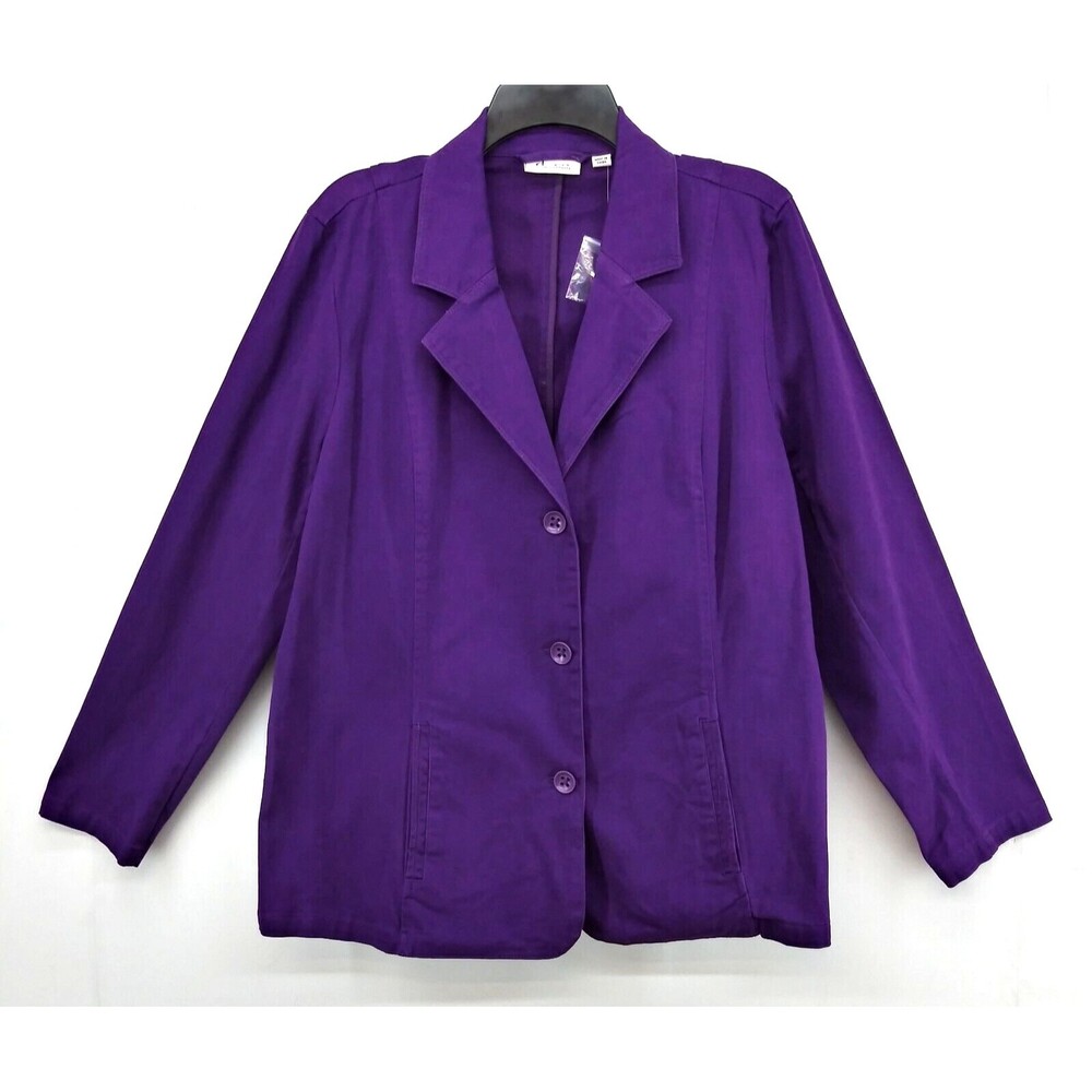 Denim & Company Jacket Womens Size M Purple Denim Notch Collar Button Up Blazer
